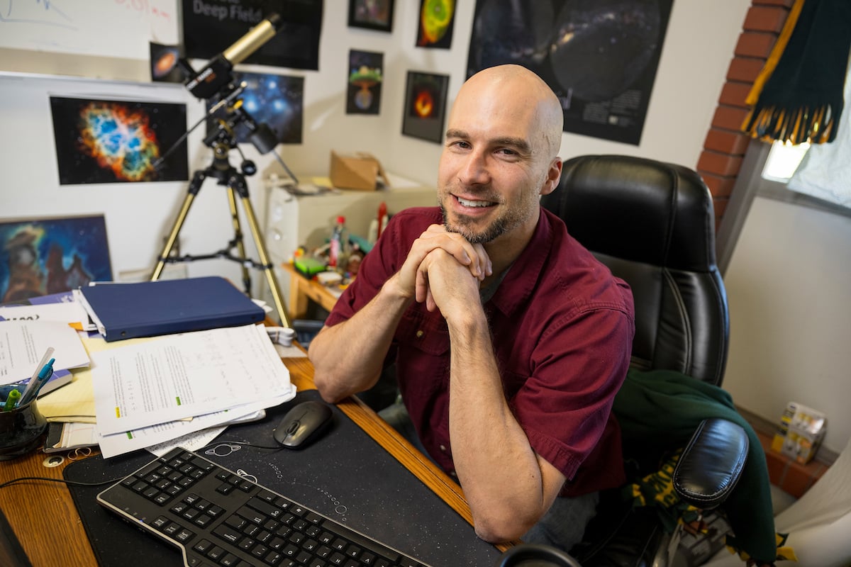 Dr. Mark Reiser, lecturer and Planetarium Director, sits for a portrait in the Charles H. Klapp Building on the University of Montana campus in Missoula, Montana.(1)