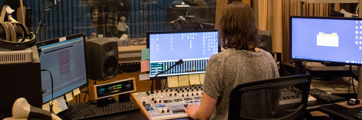 A University of Montana Journalism student produces a studio interview.
